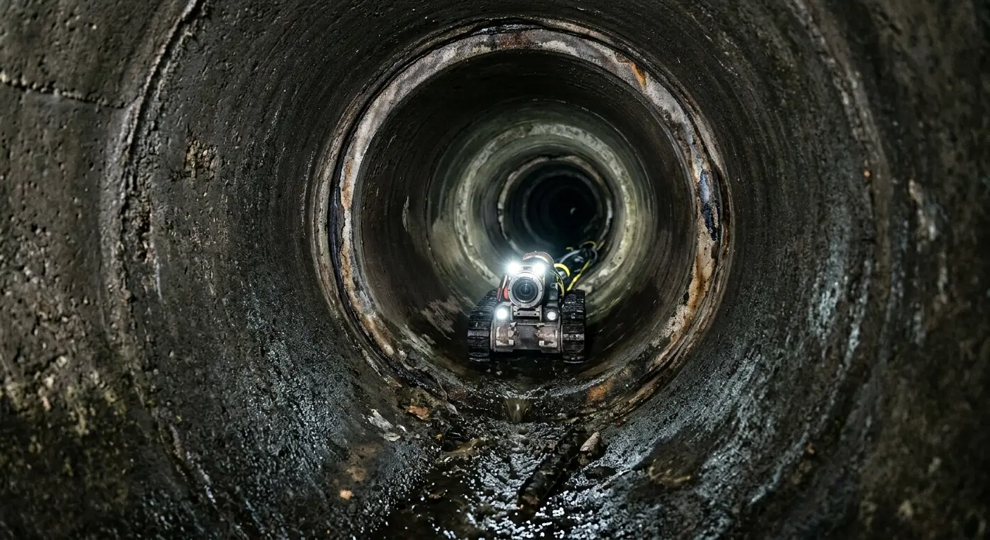Robotic sewer camera inspecting pipe interior for Sewer Line Cleaning in Mount Holly